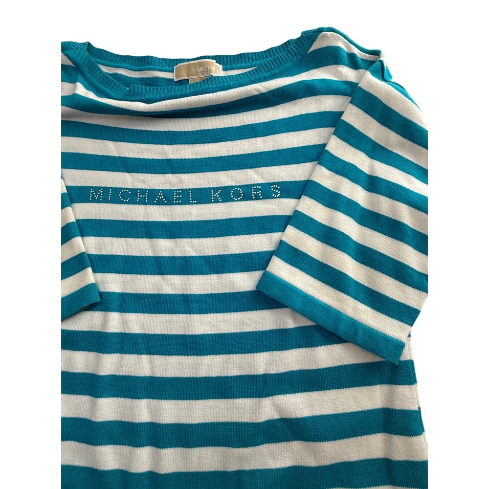 Michael Kors Striped Boat Neck 3/4 Sleeve Sweater Blouse Top Womens P/S - Picture 9 of 10